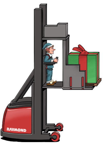 Cartoon elf on raymond forklift